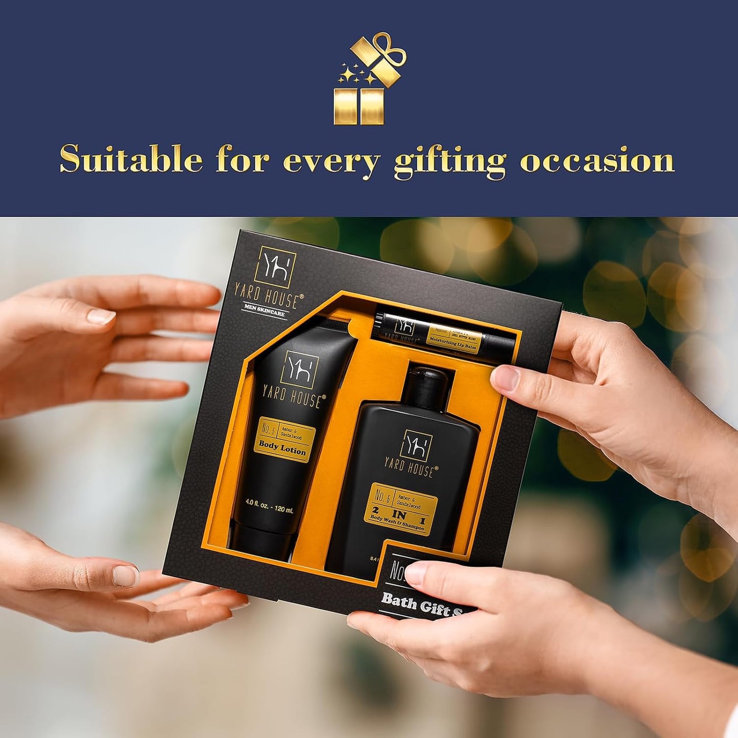 3Pc All Natural Mens Bath and Body Gift Set - Sandalwood Amber