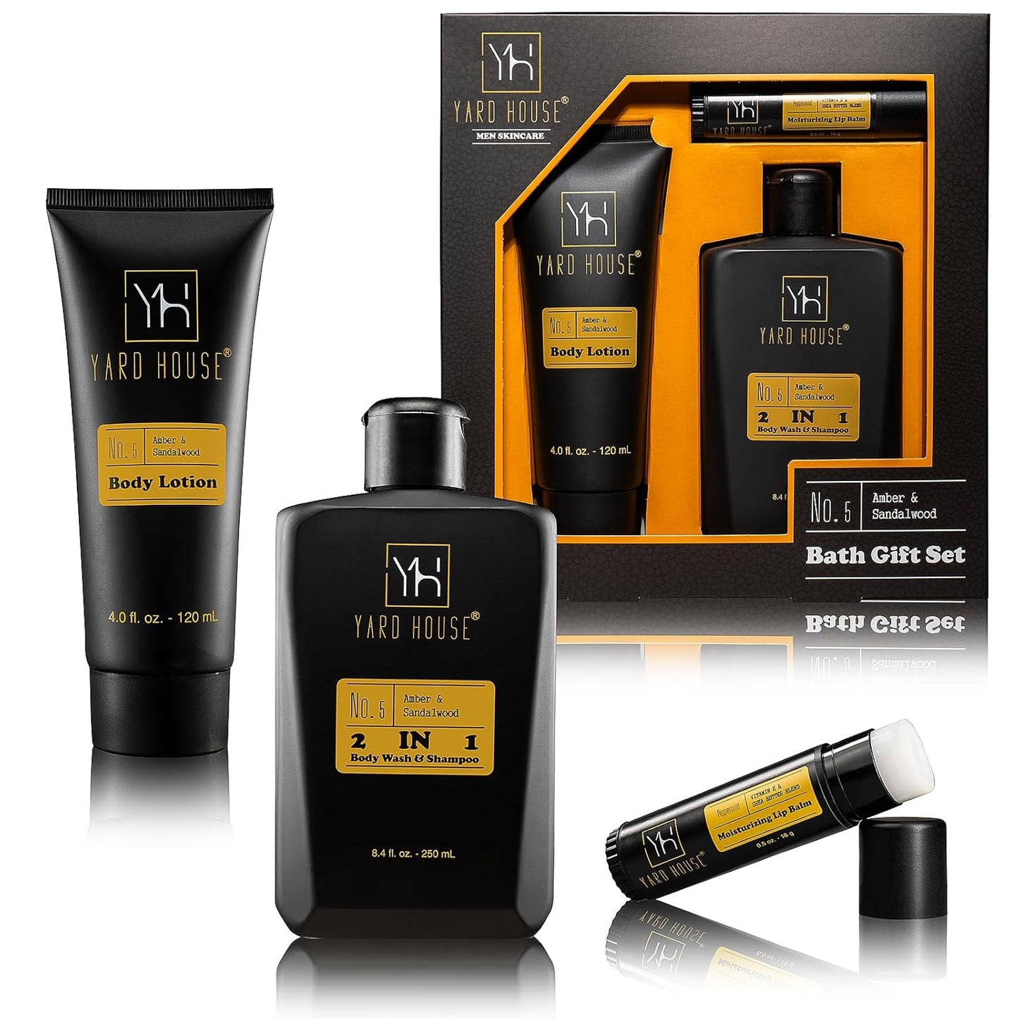 3Pc All Natural Mens Bath and Body Gift Set - Sandalwood Amber