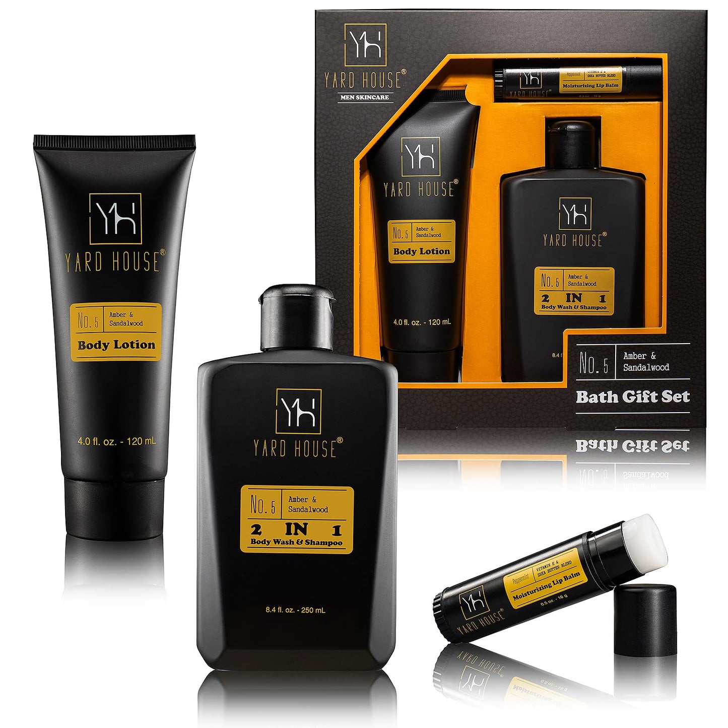 3Pc All Natural Mens Bath and Body Gift Set - Sandalwood Amber