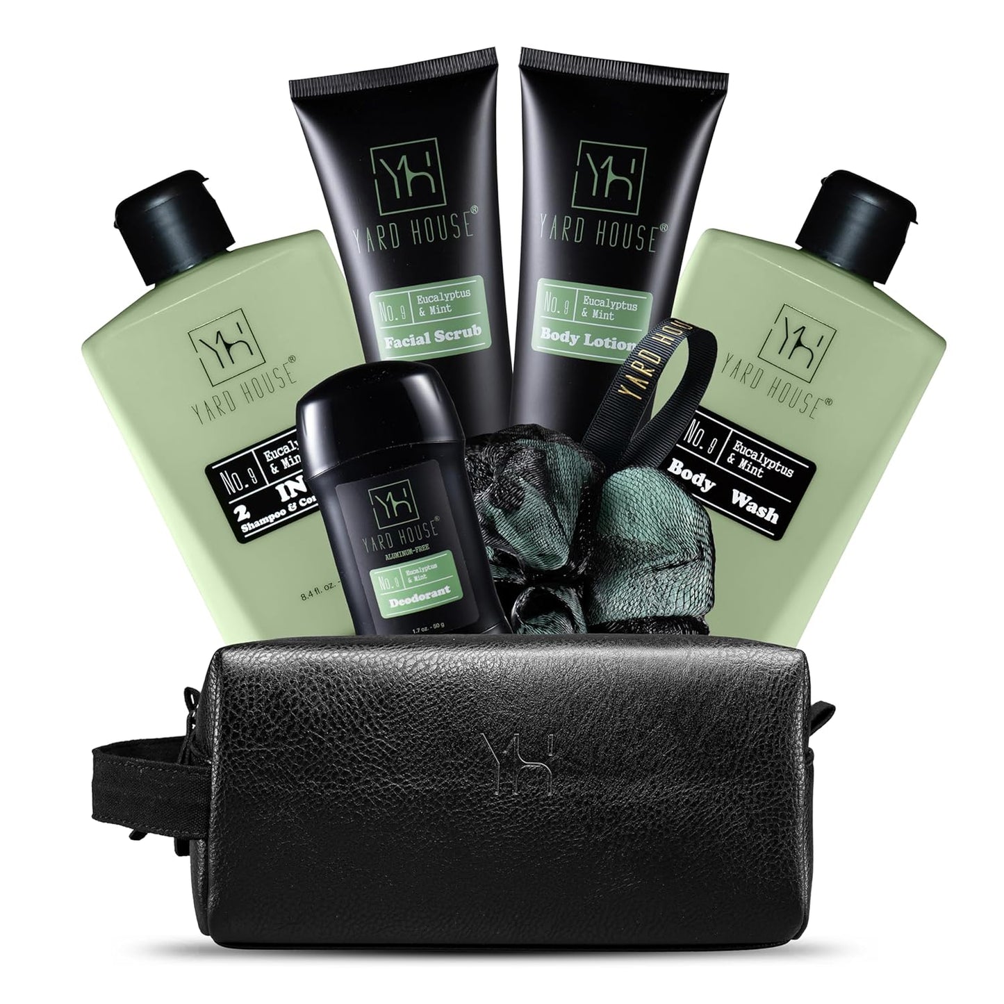7Pc All Natural Mens Bath and Body Gift Set - Eucalyptus and Mint