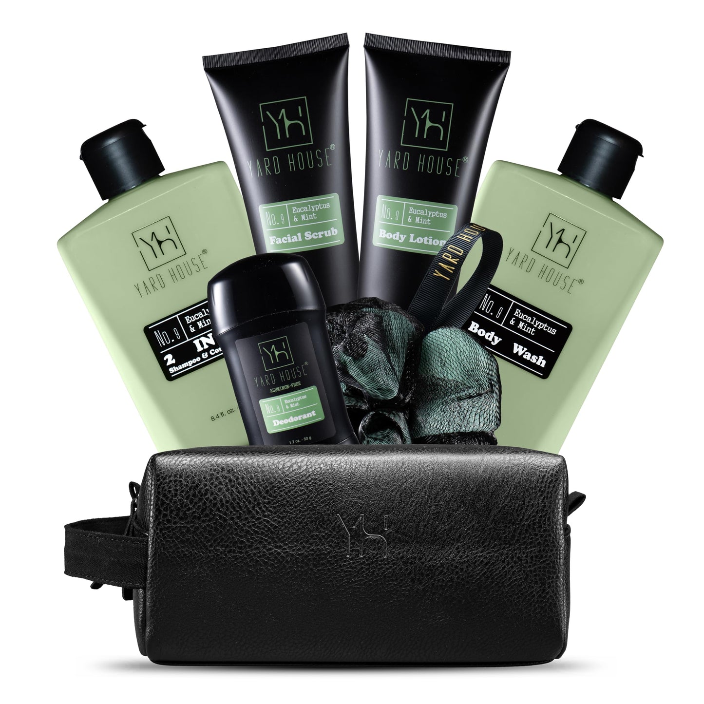 7Pc All Natural Mens Bath and Body Gift Set - Eucalyptus and Mint