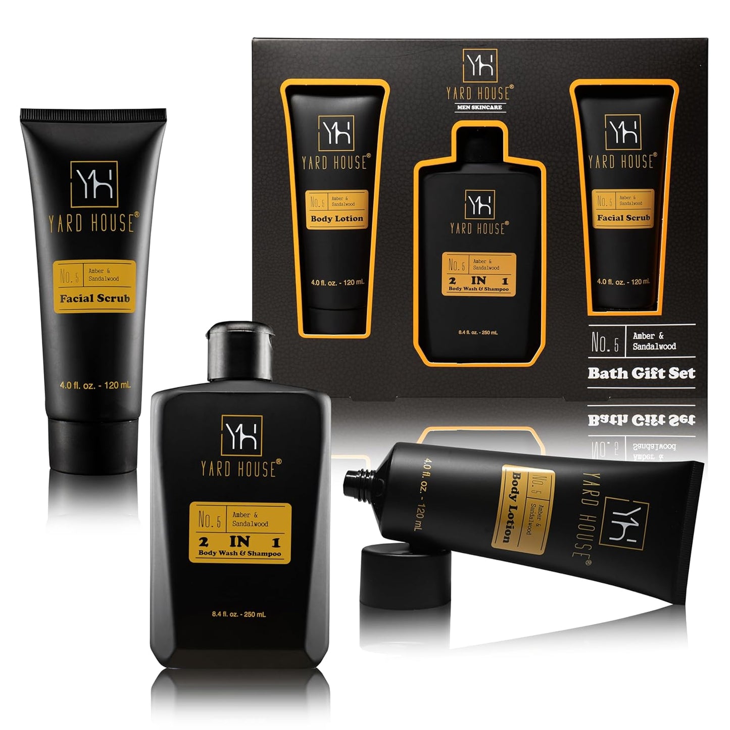 3Pc All Natural Mens Bath and Body Gift Set - Sandalwood and Amber
