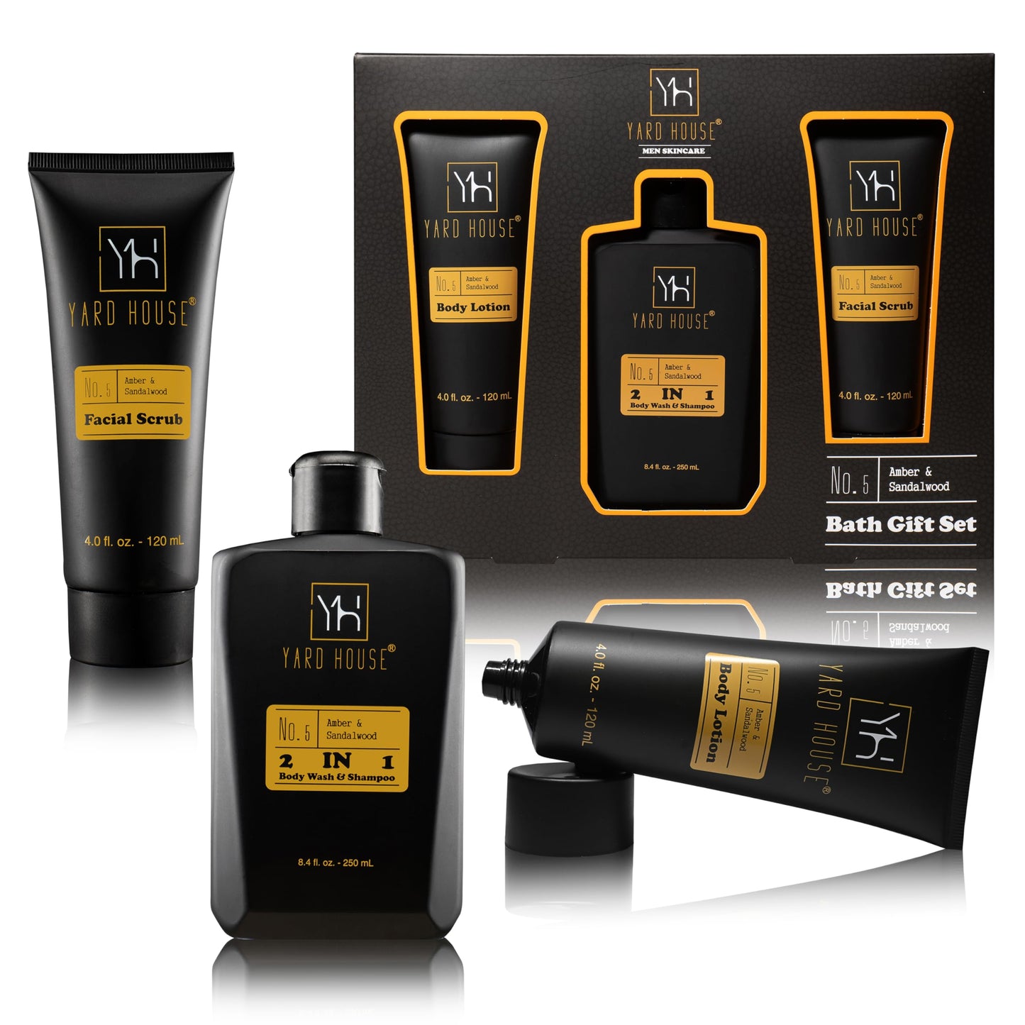 3Pc All Natural Mens Bath and Body Gift Set - Sandalwood and Amber
