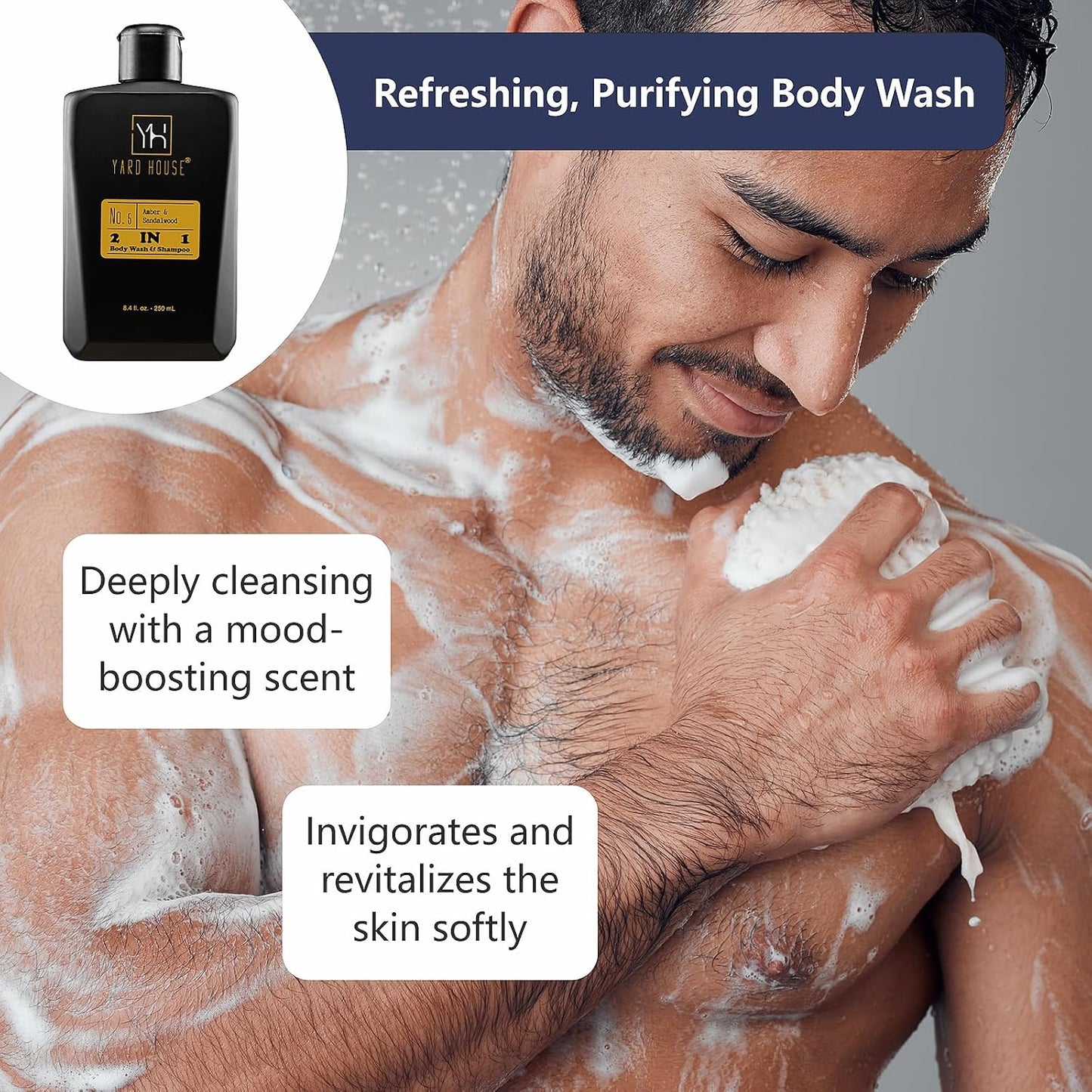 3Pc All Natural Mens Bath and Body Gift Set - Sandalwood Amber