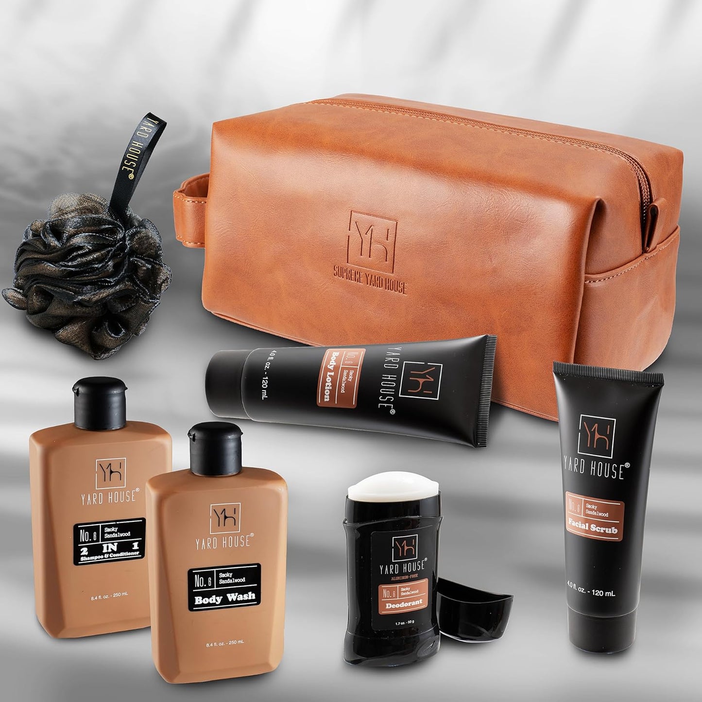 7Pc All Natural Mens Bath and Body Gift Set - Smoky Sandalwood
