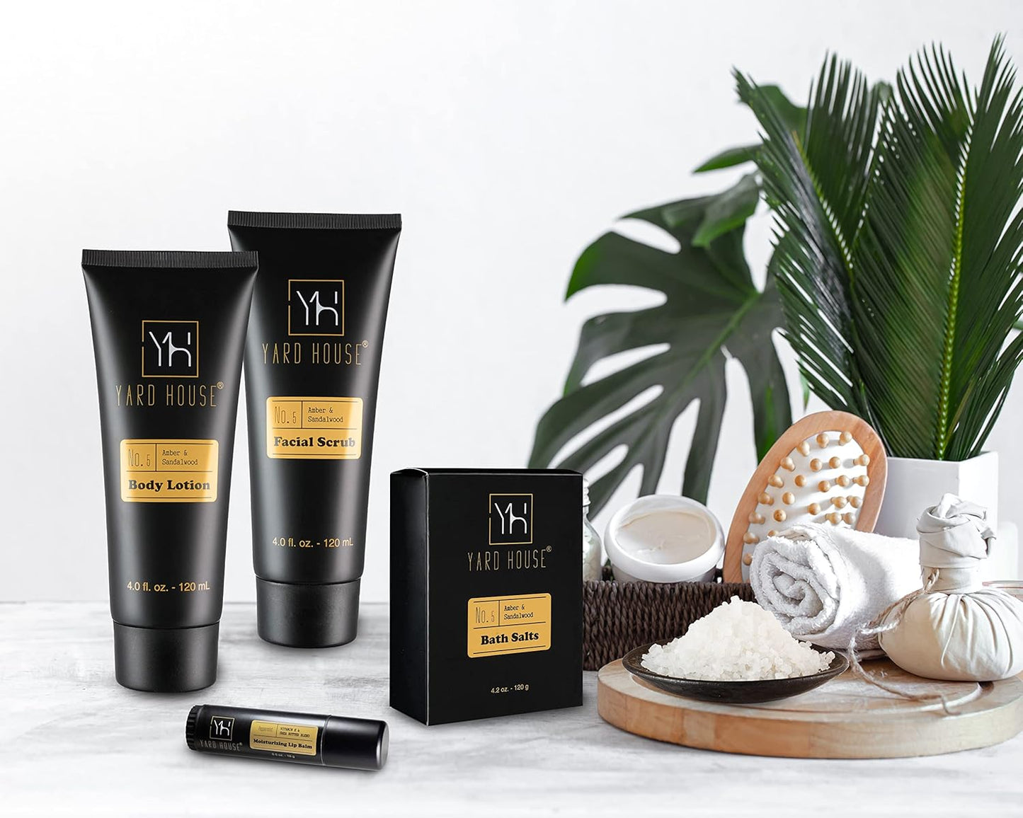 9Pc All Natural Bath and Body Spa Gift Basket Set for Men - Sandalwood & Amber