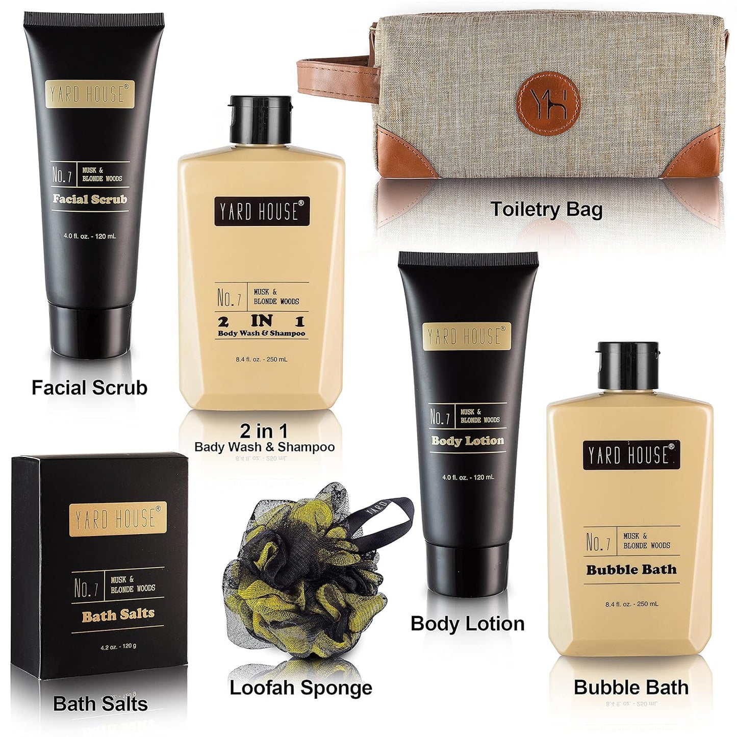 7Pc All Natural Bath and Body Spa Gift Basket Set - Musk & Blonde Woods