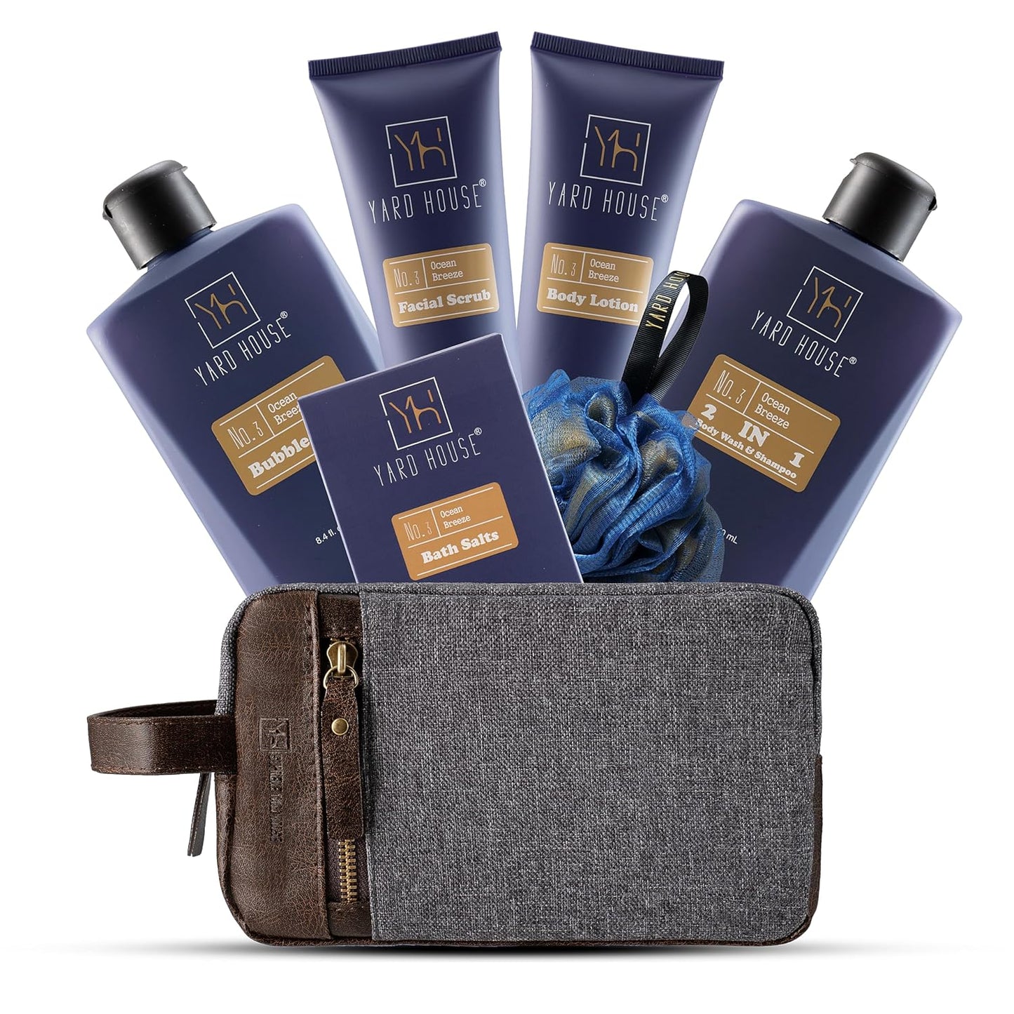 7Pc All Natural Bath and Body Spa Gift Basket Set for Men - Ocean Breeze