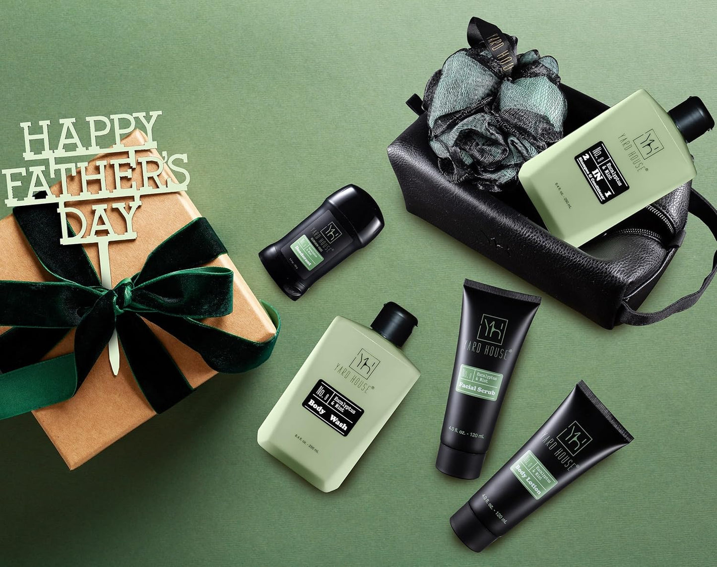 7Pc All Natural Mens Bath and Body Gift Set - Eucalyptus and Mint
