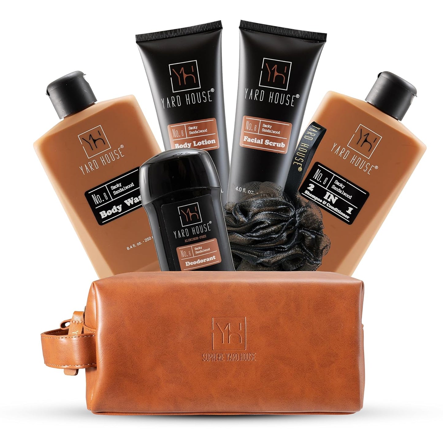 7Pc All Natural Mens Bath and Body Gift Set - Smoky Sandalwood