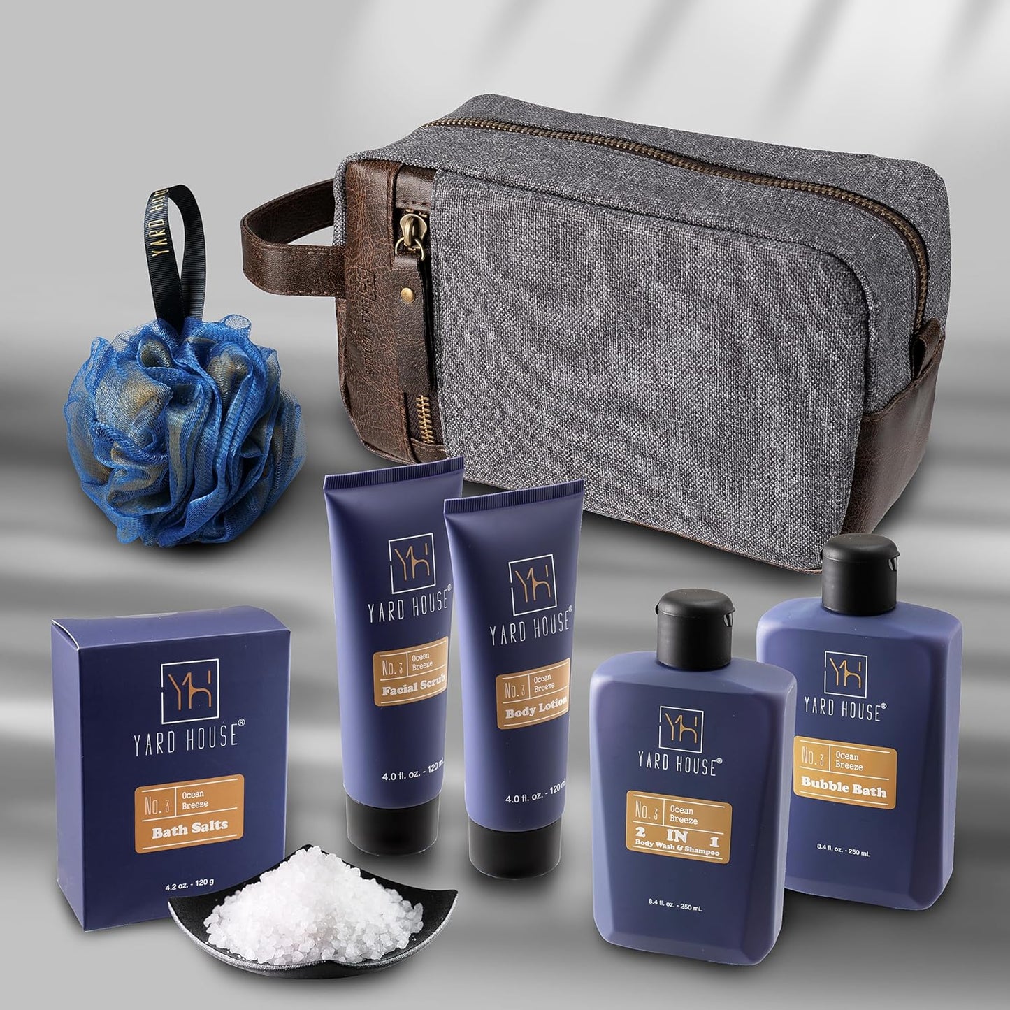 7Pc All Natural Bath and Body Spa Gift Basket Set for Men - Ocean Breeze