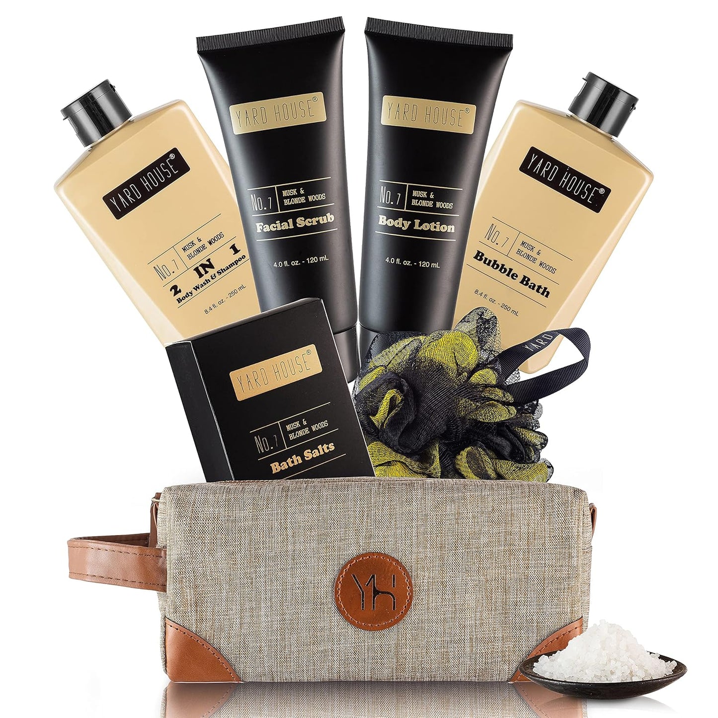 7Pc All Natural Bath and Body Spa Gift Basket Set - Musk & Blonde Woods