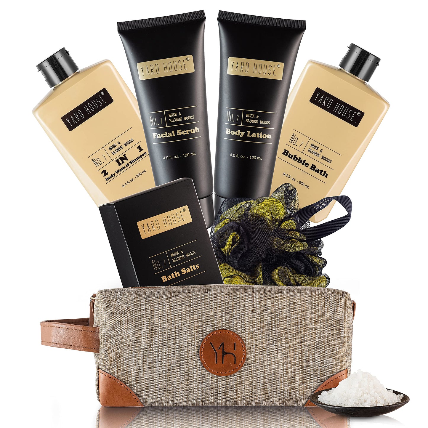 7Pc All Natural Bath and Body Spa Gift Basket Set - Musk & Blonde Woods