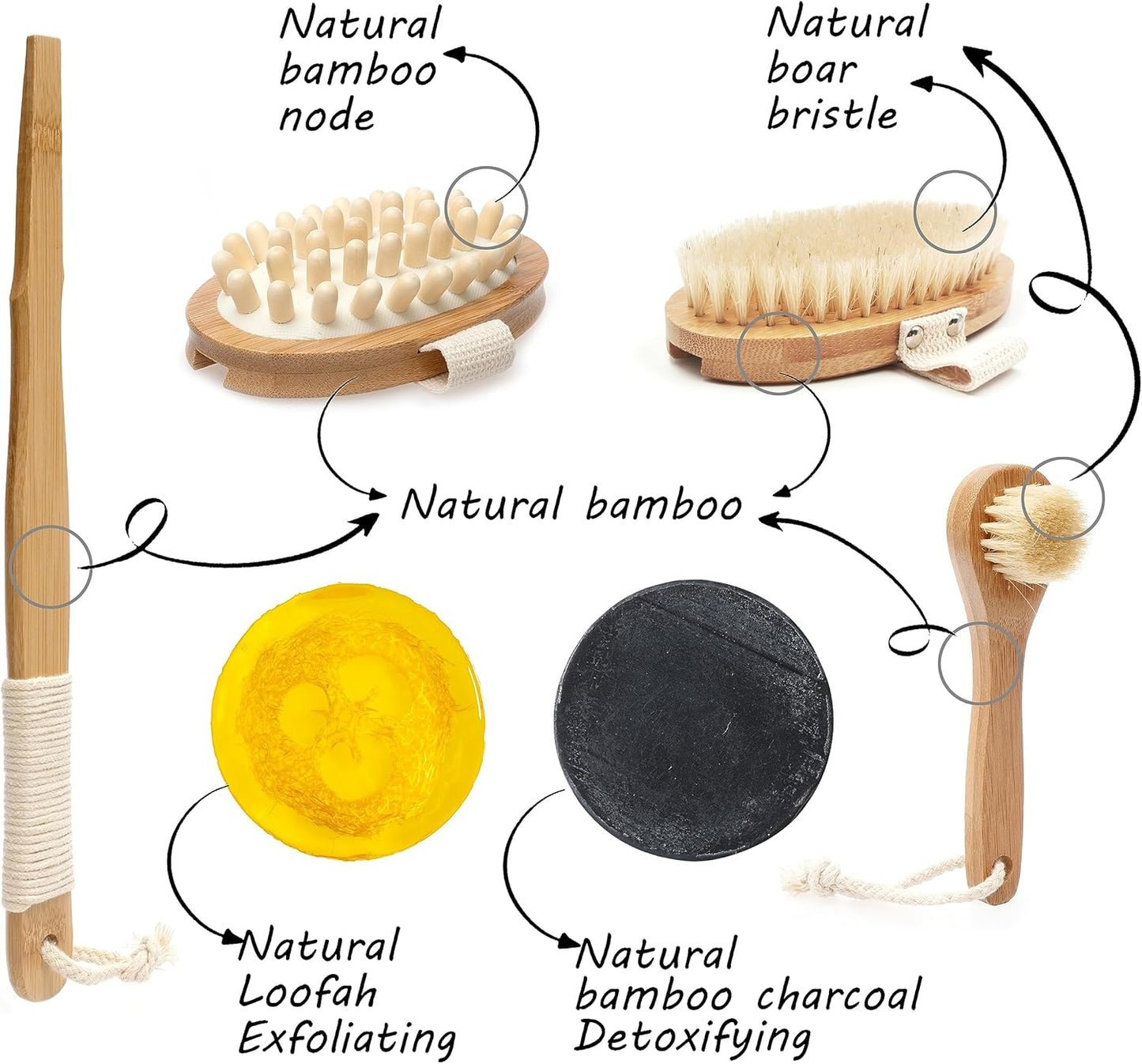 6Pc All Natural Soap and Face & Body Dry Brush Gift Set