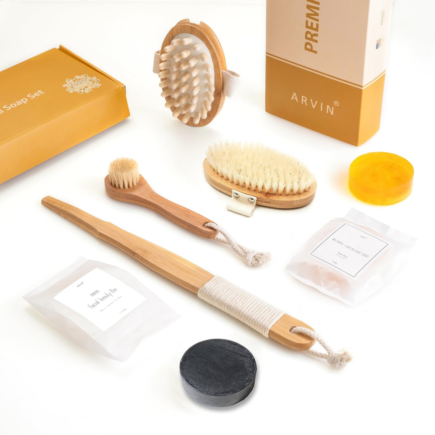 6Pc All Natural Soap and Face & Body Dry Brush Gift Set